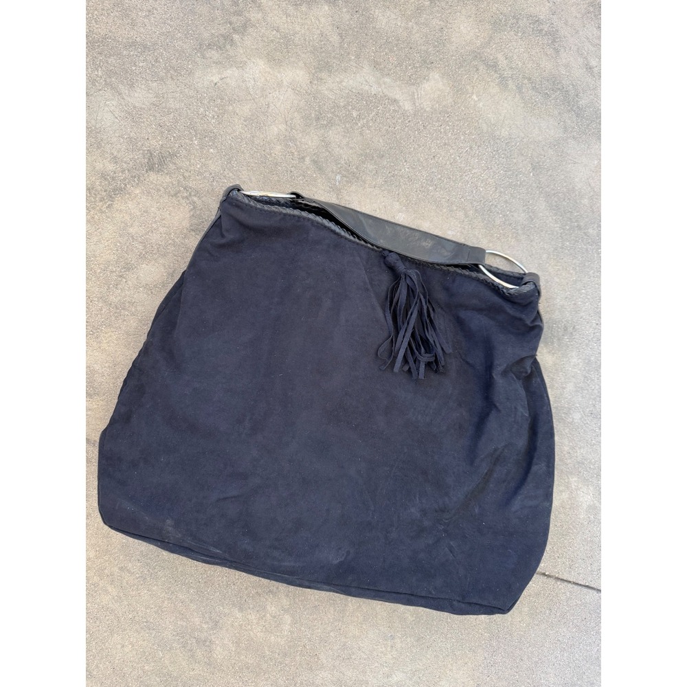 Victoria's‎ Secret Large Black Suede Leather Fringe Hobo Shoulder Bag